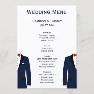 Cartes De Menu Mariages Gay Bleu Et Blanc