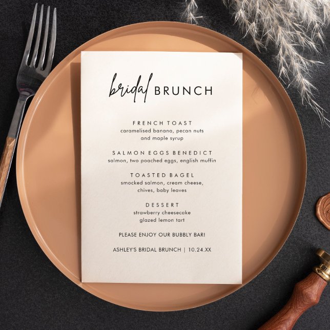 Cartes de menu minimalistes pour brunch nuptial |  (Créateur téléchargé)