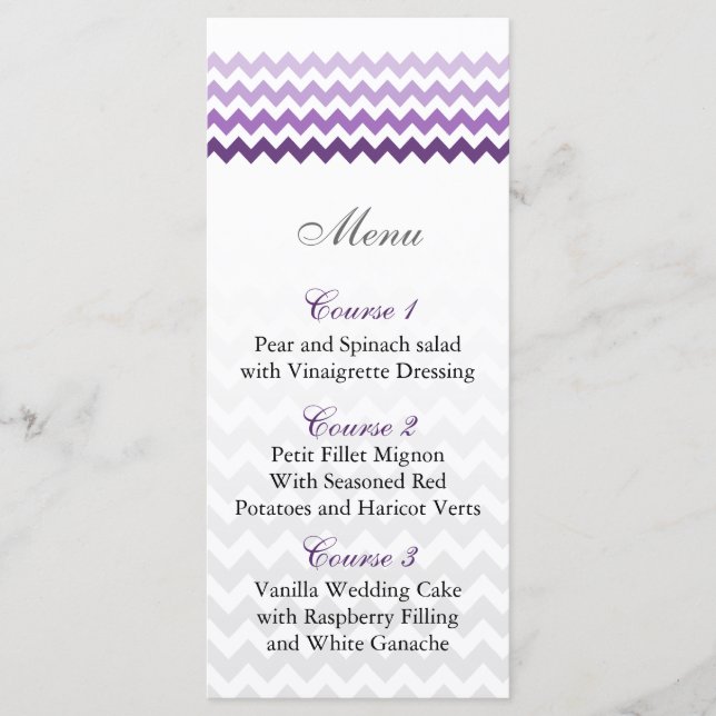Cartes de menu Ombre mariage Mod chevron violet (Devant)