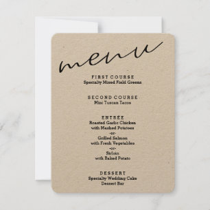 Cartes de menu papier rustique simple Kraft