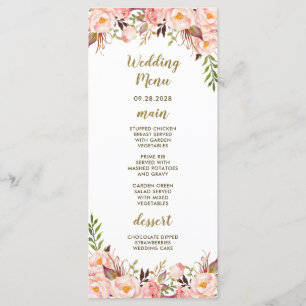 Cartes de menu Peony Blush Pink et Gold Mariage