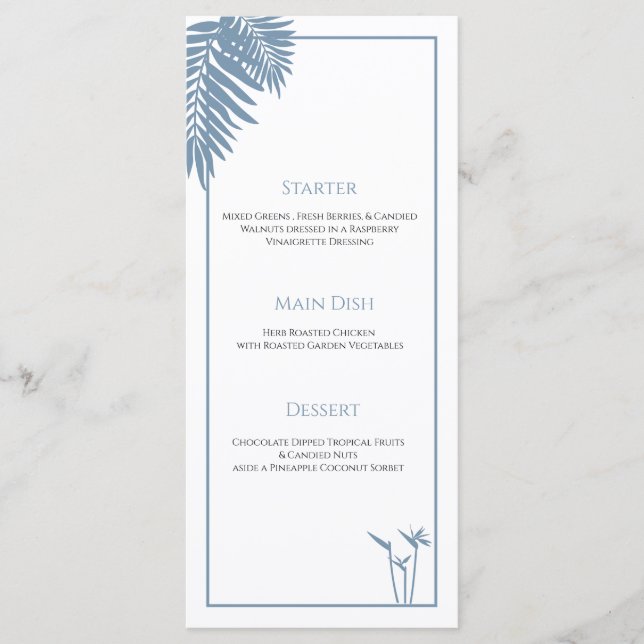 Cartes de menu personnalisées du Mariage de Palme  (Devant)