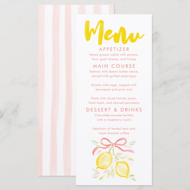 Cartes de menu pour Baby Shower sur le thème des c (Devant / Derrière)