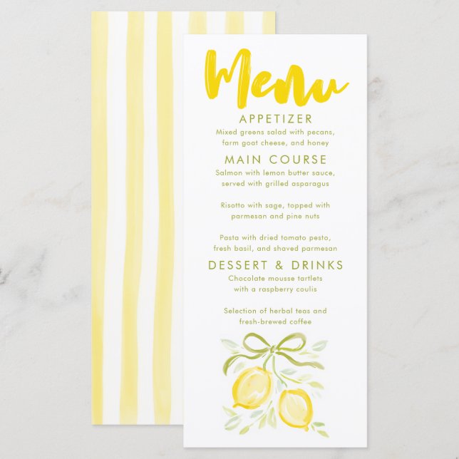 Cartes de menu pour Baby Shower sur le thème des c (Devant / Derrière)