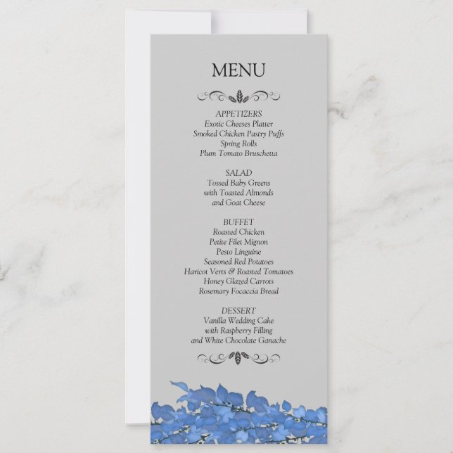 Cartes de menu pour réception de mariage (Devant)