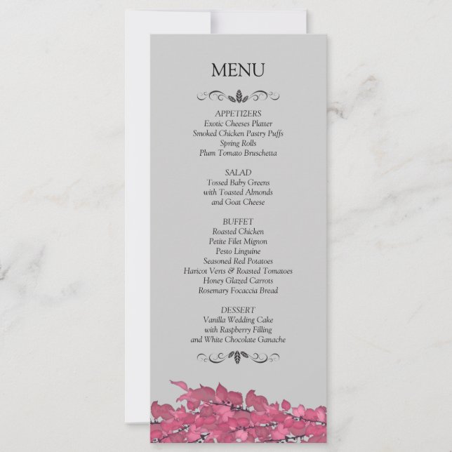 Cartes de menu pour réception de mariage (Devant)