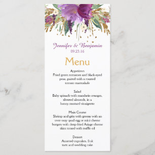 Cartes de menu Purple Amethyst Gold Watercolor