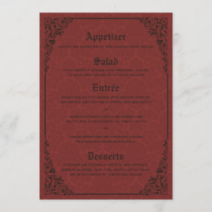 Cartes de menu Red Gothic Victoria Mariage damassé
