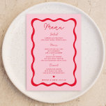 Cartes de menu Retro Pink and Red Wavy Wedding Par<br><div class="desc">Cartes de menu Retro Pink and Red Wavy Wedding Party</div>