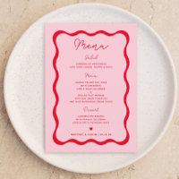 Cartes de menu Retro Pink and Red Wavy Wedding Par