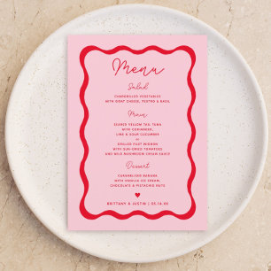 Cartes de menu Retro Pink and Red Wavy Wedding Par