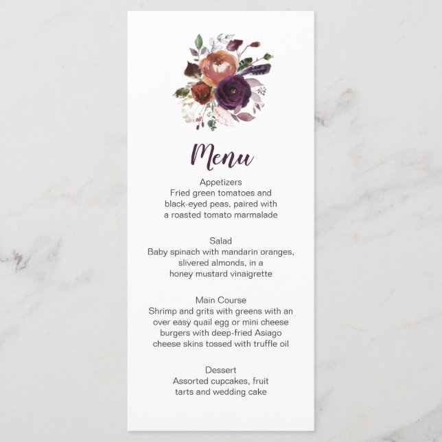 Cartes de menu Rustique Boho Eggplant Purple Butpl (Devant)
