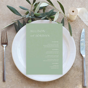 Cartes de menu Sage Green Simple Mariage