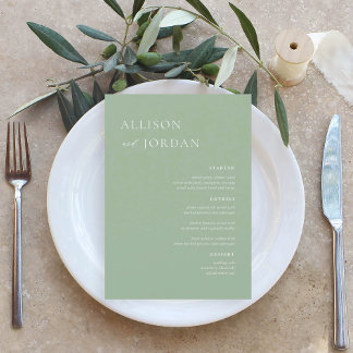 Cartes de menu Sage Green Simple Mariage