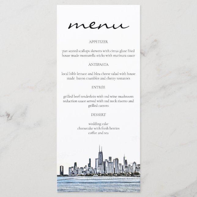 Cartes de menu Skyline de Chicago (Devant)