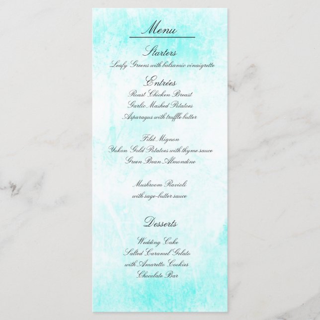 Cartes de menu "Trésor Turquoise" (Devant)