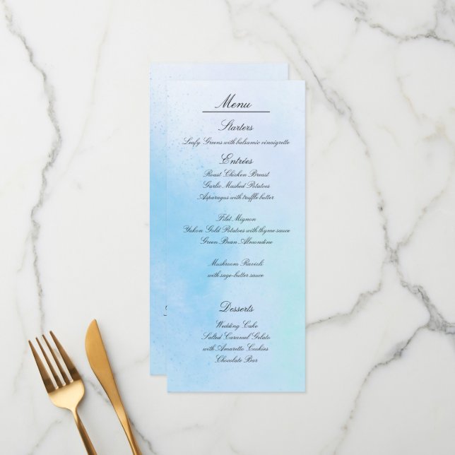 Cartes de menu "True Love Blue" (Devant/Arrière en situation)