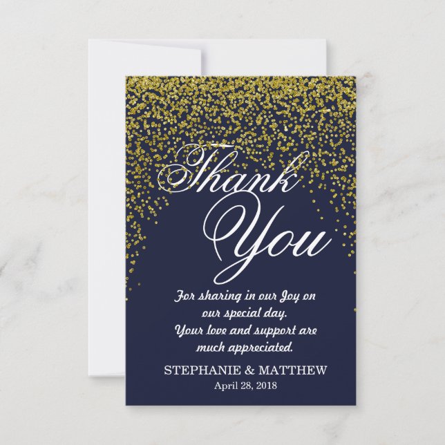 Cartes de Merci de bleu marine de confettis de (Devant)
