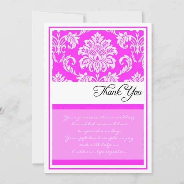 Cartes de Merci de mariage damassé de roses indien (Devant)