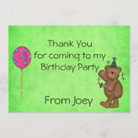 Cartes de Merci de partie d'anniversaire de enfant