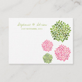 Cartes de Merci ou de table Fleurs roses vertes