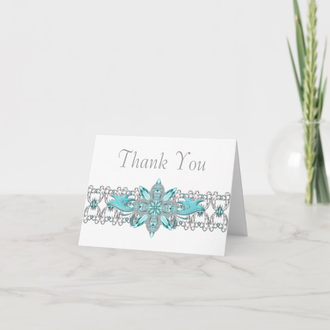 Cartes de Merci Turquoise Blue Silver (Devant)