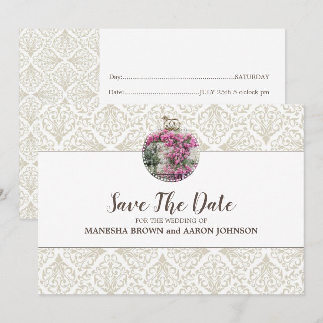 Cartes de mise à jour à plat avec fleurs roses (Devant / Derrière)