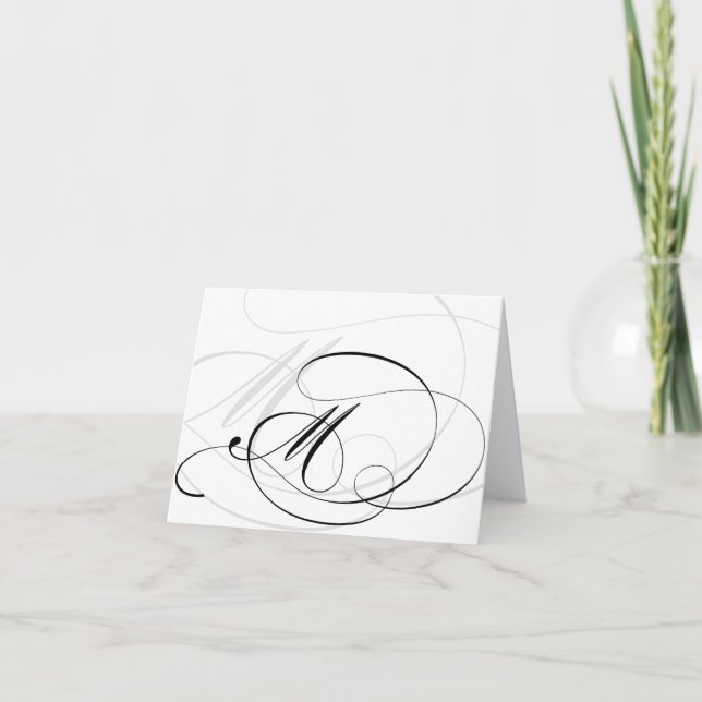 Cartes de monogramme initiale M calligraphiée noir (Devant)