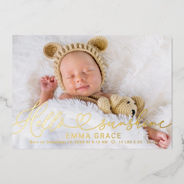 Cartes de naissance avec photo et joli script (Recto)
