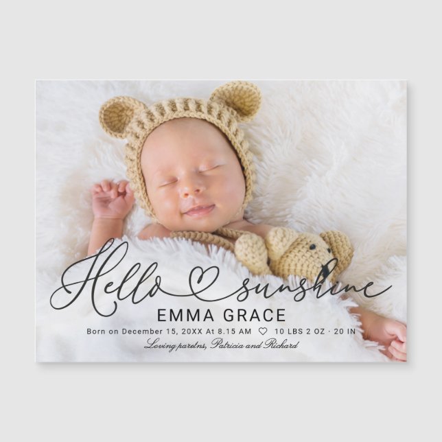 Cartes de naissance photo avec un joli script (Devant)