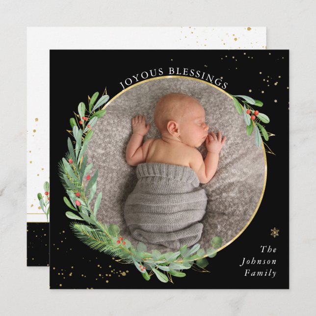 Cartes de Noël à l'aquarelle avec des végétaux Joy (Devant / Derrière)