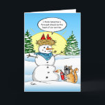 Cartes de Noël amusantes | Salutation Tabby Cat Ho<br><div class="desc">Vous aimez envoyer des cartes de Noël personnalisées à vos amis et votre famille ? Voici une drôle de carte de voeux pour les fêtes de chat avec une illustration unique de Raphaela Wilson. Le dessin original représente 2 oiseaux cardinaux rouges dans un nid au-dessus de Frosty la tête du...</div>