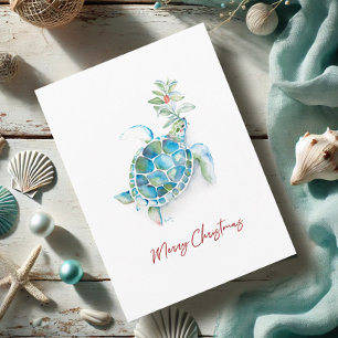 Cartes de Noël Aquarelle côtière Tortue de mer