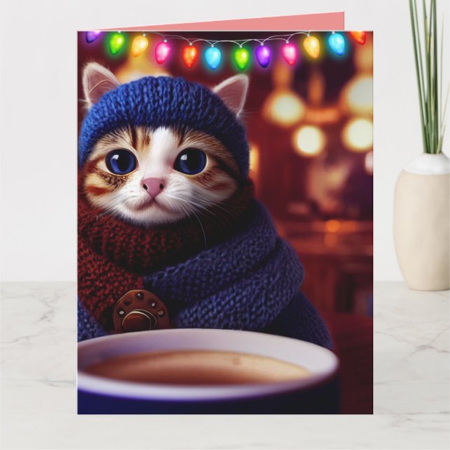 Cartes de Noël ART CHATON MIGNON AUX YEUX GRANDS (Devant)