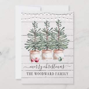 Cartes de Noël aux arbres de pin rustiques sous la