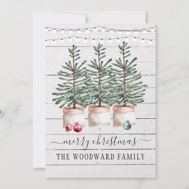 Cartes de Noël aux arbres de pin rustiques sous la (Devant)