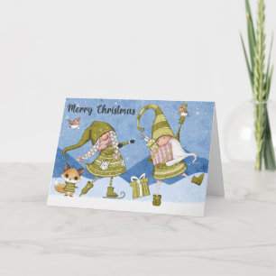 Cartes de Noël avec lutins des fêtes renard oiseau