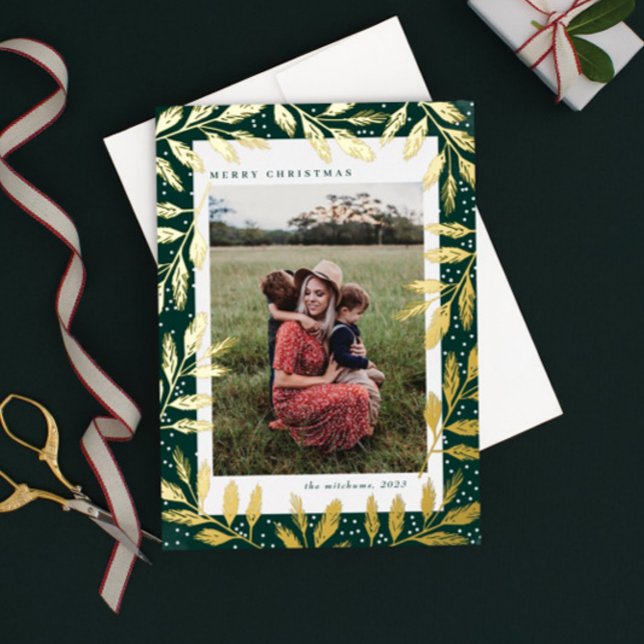 Cartes de Noël Branches de Feuille d'Or 3 Photos  (Créateur téléchargé)