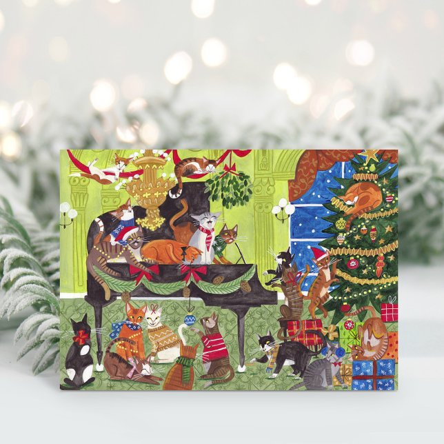 Cartes de Noël Chats jouant du Piano (Christmas Cats playing Piano Holiday Card)