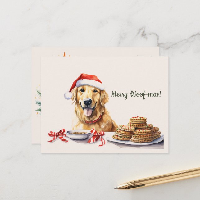 Cartes de Noël Chien Cookies Merry Woof-mas (Devant/Arrière en situation)