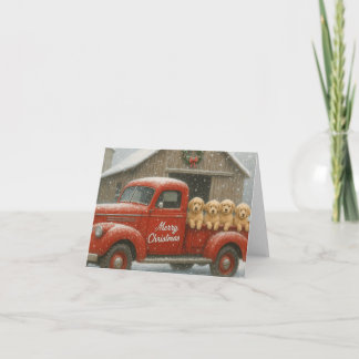 Cartes de Noël Chiots Retriever doré dans un camio