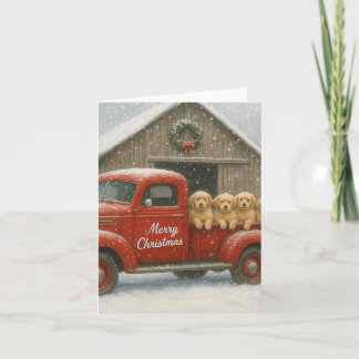 Cartes de Noël Chiots Retriever doré dans un camio