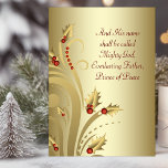 Cartes de Noël chrétiennes Red Gold<br><div class="desc">Elégant message de fête de Noël religieux de la Bible chrétienne verse carte de voeux de Noël. Cette belle carte de Noël chrétienne rouge et or est facilement customisée en choisissant simplement le bouton "Customiser!" pour commencer à ajouter votre style de police, la taille et la couleur de police, et...</div>