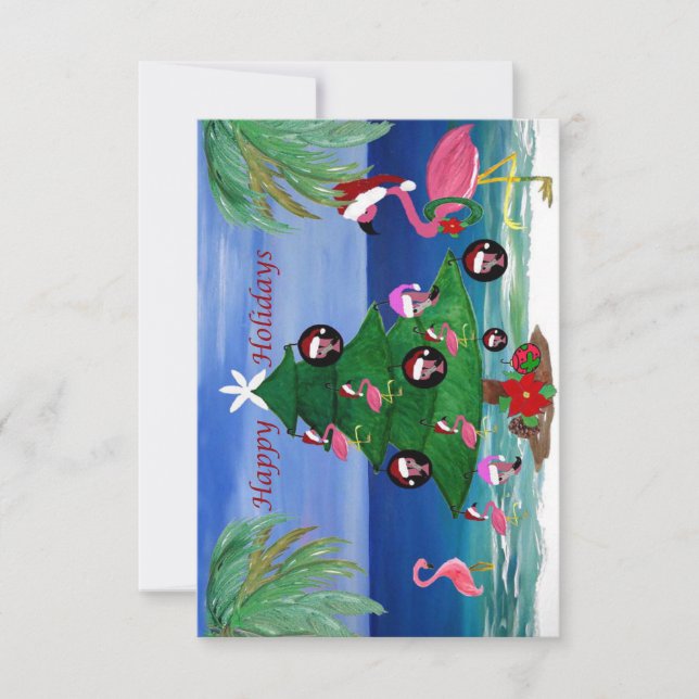 Cartes de Noël d'arbres aux flamants roses (Devant)