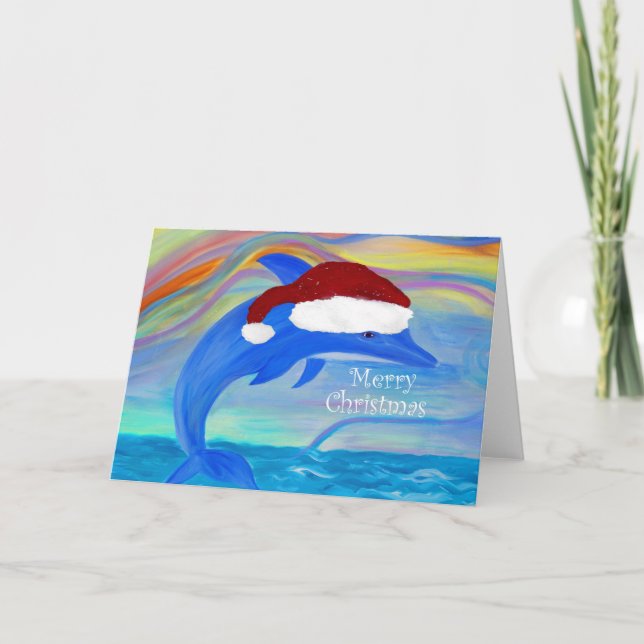 Cartes de Noël dauphin Santa (Devant)
