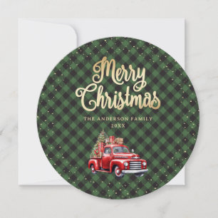 Cartes de Noël de Camion Rouge Plaid Buffalo Vert