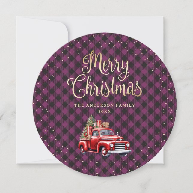 Cartes de Noël de Camion Rouge Plaid de Buffalo Vi (Devant)