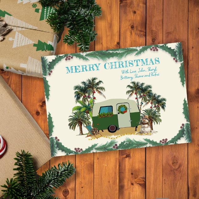 Cartes de Noël de camping-car tropical avec palmie (Créateur téléchargé)