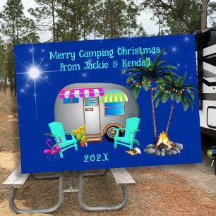 Cartes de Noël de camping tropical argentées pour