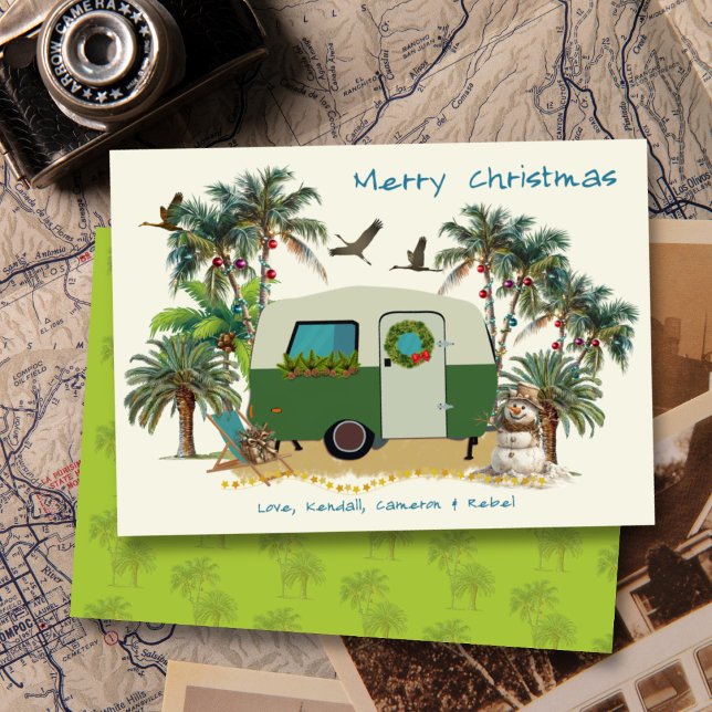 Cartes de Noël de caravane de camping tropical (Créateur téléchargé)